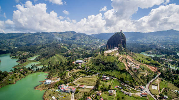 Beautiful aerial view of a natural reservoir in Guatape, Colombia
