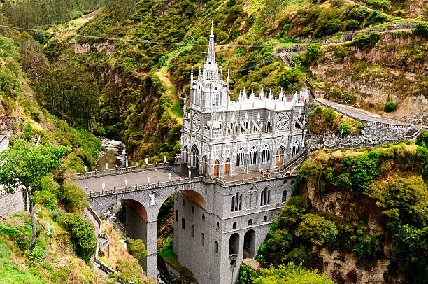 Colombia, church of Las Lajas  built between 1916 and 1948 is a popular destination for religious believers from all part of Latin America, topographically the most beautiful in the world