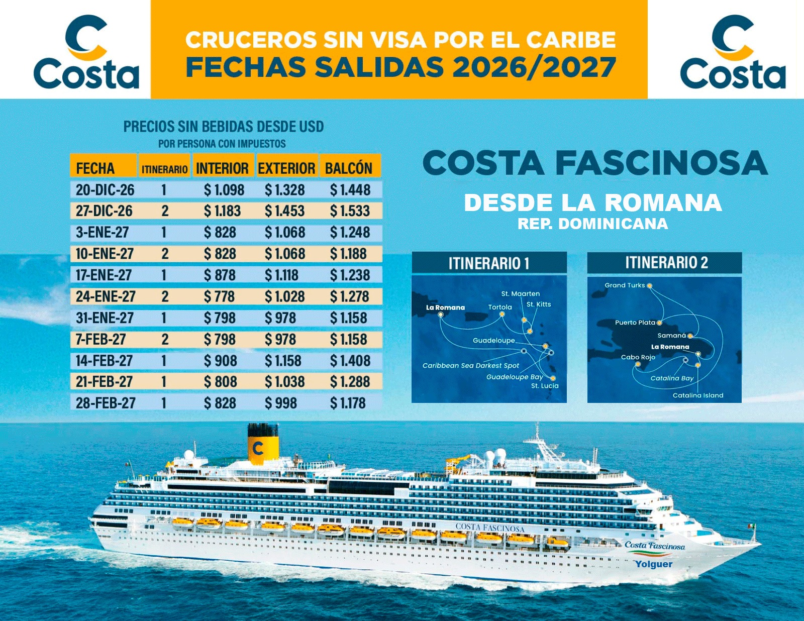 COSTA CRUCERO DICIEMBRE